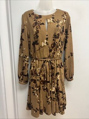 Emma & Michele Floral Knit Dress Brown Tan | Size Small